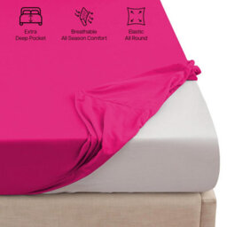 "Ameha Fitted Sheet 40Cm Extra Deep Pocket Bed Sheets Elastic Corners Soft Microfiber Fitted Sheet 16"" (Hot Pink,single 91X 190 Cm)" - thumbnail 4