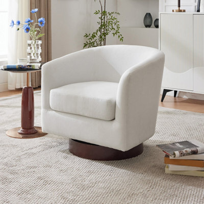 Living And Home White Linen Swivel Accent Chair Armchair - image 1