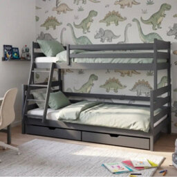 Arte Fami Graphite Wooden Bunk Bed With Drawers - Foam/bonnell Mattresses - 90 X 200 Cm & 120 X 200 Cm - thumbnail 1