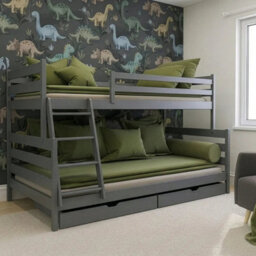Arte Fami Graphite Wooden Bunk Bed With Drawers - Foam/bonnell Mattresses - 90 X 200 Cm & 120 X 200 Cm - thumbnail 6