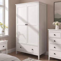 Home Source Belle Vue 2 Door Double Wardrobe With Hanging Rail White 180Cm H - thumbnail 1
