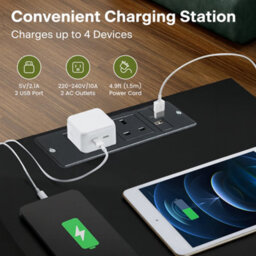 Home Treats Bedside Table Black 2 Drawer Nightstand Table With 2 Uk Plugs Usb A And Usb C Chest Of Drawers 2M Cable - thumbnail 3