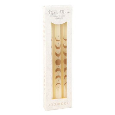 Set Of 3 Off White Moon Phases Taper Candles For Elegant Decor - image 1