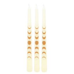 Set Of 3 Off White Moon Phases Taper Candles For Elegant Decor - thumbnail 3