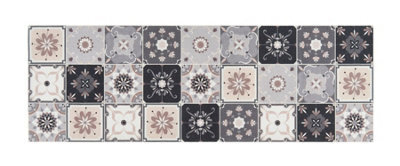 Grey Cream Natural Modern Floral Geometric Easy To Clean Mat For Living Room, Dining Room, Bedroom & Kitchen-50Cm X 150Cm - image 1