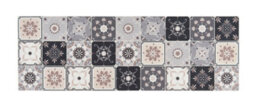 Grey Cream Natural Modern Floral Geometric Easy To Clean Mat For Living Room, Dining Room, Bedroom & Kitchen-50Cm X 150Cm - thumbnail 1