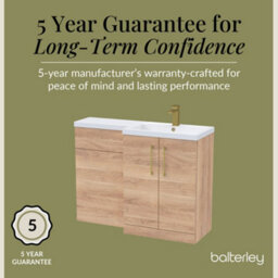 Balterley Right-Hand Bathroom Vanity And Wc Unit Combination With Basin - 1100mm - Woodgrain Light Oak With Brushed Brass Handles - thumbnail 6