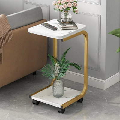 Gold End Table Shelf Rack Living Room Rolling Square Small Side Table C Shape - image 1