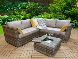 Signature Weave Georgia Wicker Corner Sofa Seat Coffee Table + Ice Bucket Brown - thumbnail 1