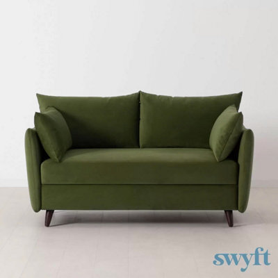 Swyft Model 08 Green Velvet Double Sofa Bed, 2 Seater Sofa, Uk Double Bed 135 X 190Cm, Fibre Cushions, Beech Wood Legs - image 1