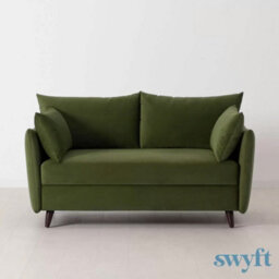 Swyft Model 08 Green Velvet Double Sofa Bed, 2 Seater Sofa, Uk Double Bed 135 X 190Cm, Fibre Cushions, Beech Wood Legs - thumbnail 1