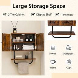 Costway Bathroom Wall Cabinet Wall-Mounted Medicine Cabinet-Coffee - thumbnail 8