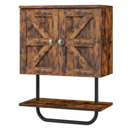 Costway Bathroom Wall Cabinet Wall-Mounted Medicine Cabinet-Coffee - thumbnail 7