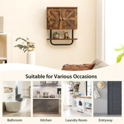 Costway Bathroom Wall Cabinet Wall-Mounted Medicine Cabinet-Coffee - thumbnail 9