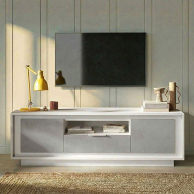 FurniComp LTD Furnicomp Berlin 2 Door 1 Drawer 180Cm Matt White And Concrete Grey Tv Stand - image 1