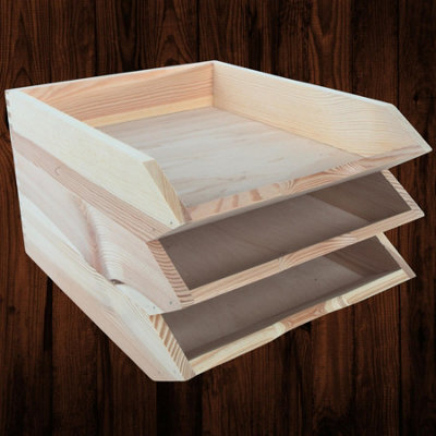 Woodeedoo Set Of 3 Stackable Wooden Letter Tray A4 Document Holder Paper Sorter Desk Tidy Organiser For Office Home 26 X 32 X 6 Cm - image 1