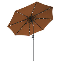 Sundaze Coffee 2.7M  Round Garden Parasol Umbrella Outdoor Patio Solar Led Lights Crank Tilt With Base - thumbnail 2