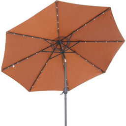 Sundaze Coffee 2.7M  Round Garden Parasol Umbrella Outdoor Patio Solar Led Lights Crank Tilt With Base - thumbnail 3
