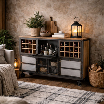 Wyld Haus Hanko Industrial Reclaimed Wood And Metal Wine Storage Cabinet - image 1