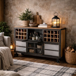 Wyld Haus Hanko Industrial Reclaimed Wood And Metal Wine Storage Cabinet - thumbnail 1
