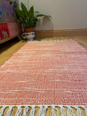 Second Nature Online Hush Hand Loomed Soft Cotton Rug In Muted Colours / 75 X 120 Cm / Rust Red - image 1