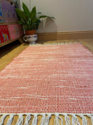 Second Nature Online Hush Hand Loomed Soft Cotton Rug In Muted Colours / 75 X 120 Cm / Rust Red - thumbnail 1