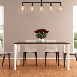 Valuelights Luiggi Industrial 5 Way Satin Black Pipework Ceiling Light With Gold Cage Shades - thumbnail 5