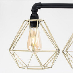 Valuelights Luiggi Industrial 5 Way Satin Black Pipework Ceiling Light With Gold Cage Shades - thumbnail 3