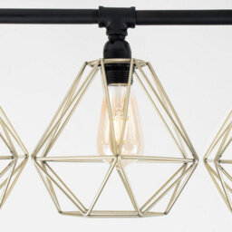 Valuelights Luiggi Industrial 5 Way Satin Black Pipework Ceiling Light With Gold Cage Shades - thumbnail 6