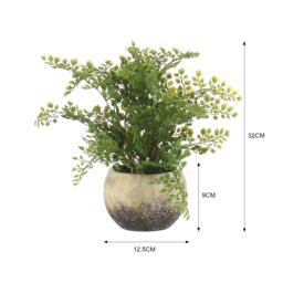 Grey 32Cm Fern Plant Pot With Artificial Fern In Grey Rustic Ceramic Pot - thumbnail 6
