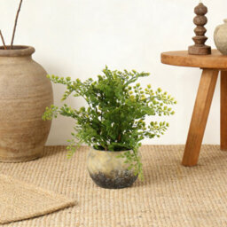 Grey 32Cm Fern Plant Pot With Artificial Fern In Grey Rustic Ceramic Pot - thumbnail 1