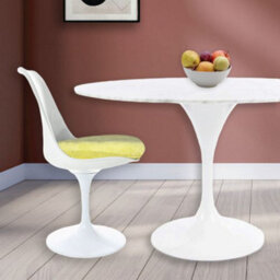 Fusion Living Tulip Set - Marble Large Circular Table And Four Chairs With Luxurious Cushion Yellow - thumbnail 2