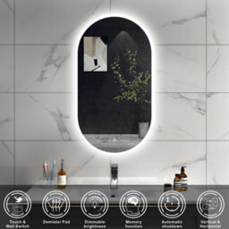 Sline Oval Bathroom Led Mirror 600X900mm With Demister Pad,dimmable White Lights,touch Control,memory Function,ip44 Rated - thumbnail 2