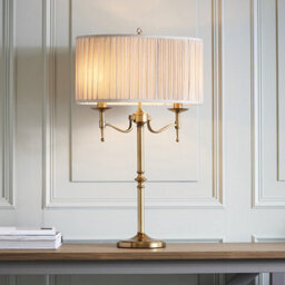 Luminosa Lighting Luminosa Stanford 2 Light Table Lamp Antique Brass With Beige Shade, E14 - thumbnail 2