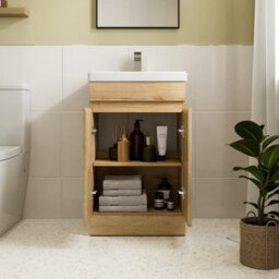 Affine 500mm Bathroom Vanity Unit Ceramic Basin Furniture Floorstanding Soft Close Oak - thumbnail 2