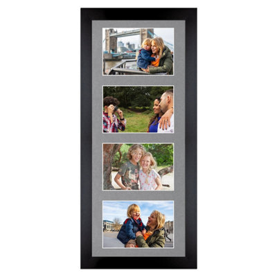 AK Frames 50X20Cm Matte Black Modern Multi Photo Frame With Mid Grey Mount - Holds 4 Apertures (4X) 6X4 Photos - image 1