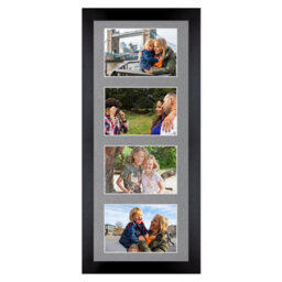 AK Frames 50X20Cm Matte Black Modern Multi Photo Frame With Mid Grey Mount - Holds 4 Apertures (4X) 6X4 Photos - thumbnail 1