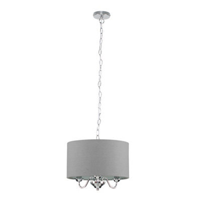 Valuelights Rocha Modern Chrome 3 Way Curved Arm Grey Linen Slimline Drum Ceiling Light Pendant - image 1