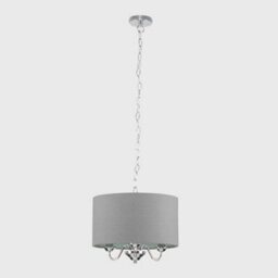 Valuelights Rocha Modern Chrome 3 Way Curved Arm Grey Linen Slimline Drum Ceiling Light Pendant - thumbnail 4