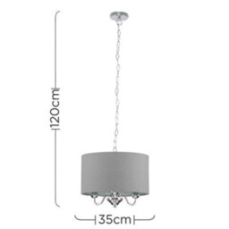 Valuelights Rocha Modern Chrome 3 Way Curved Arm Grey Linen Slimline Drum Ceiling Light Pendant - thumbnail 6
