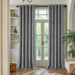 Oxford Homeware Eyelet Velvet Curtains Grey Fully Lined Blackout Thermal Insulated Eyelet Curtains Pair (W)168Cm X (L)183Cm - thumbnail 8