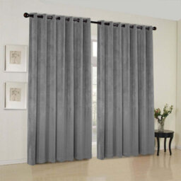 Oxford Homeware Eyelet Velvet Curtains Grey Fully Lined Blackout Thermal Insulated Eyelet Curtains Pair (W)168Cm X (L)183Cm