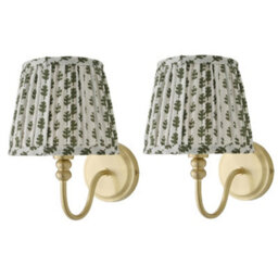 Valuelights Binky Pair Of Gold Rechargeable Wall Lights With Green Floral Shade