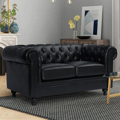 Furniture in Fashion Hertford Chesterfield Faux Leather 2 Seater Sofa In Black - image 1