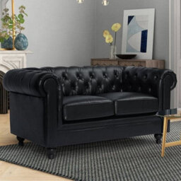 Furniture in Fashion Hertford Chesterfield Faux Leather 2 Seater Sofa In Black - thumbnail 1
