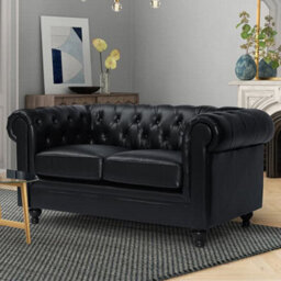 Furniture in Fashion Hertford Chesterfield Faux Leather 2 Seater Sofa In Black - thumbnail 3