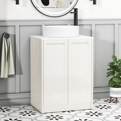 Royal Bathrooms Royal Bathroom Elmore 600mm Classic White Freestanding Vanity Unit 2 Door With Plain White Worktop & No Basin - image 1
