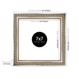 7X7 Silver Ornate Picture Frame (17.8 X 17.8Cm) Poster, Photo, Artwork, Gallery Wall Or Print - thumbnail 2