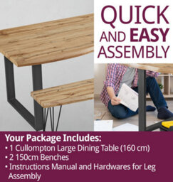 Hallowood Furniture Cullompton Large Dining Table (160Cm) With 2 Dining Benches (150Cm) - thumbnail 7