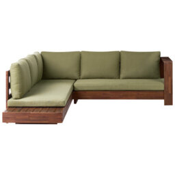 Beliani Garden Corner Sofa 5 Seater Marettimo Certified Acacia Wood Green Left Hand